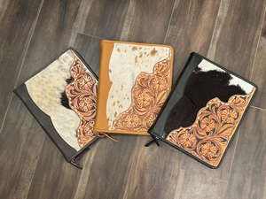 <b>A4</b> Office Business Supplies Hand Tooled Leather Custom logo Document Ring Binder File Folder Genuine Cowhide Leather Padfolio - Product Image 5