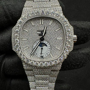 นาฬิกาโมอิสซาไนต์สุดหรู ทรงบริลเลียนท์คัท VVS1 นาฬิกาเพชรโมอิสซาไนต์ สไตล์ฮิปฮอป ประดับเพชรเต็มเรือน นาฬิกาอัตโนมัติ สำหรับผู้ชายและผู้หญิง สุดหรู - Product Image 1