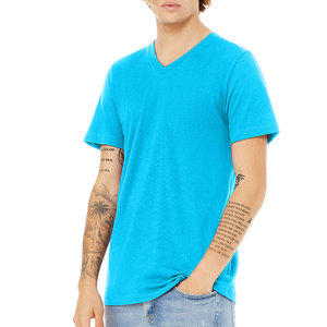 T-shirt personnalisé uni pour homme à col en V en coton, style ajusté, tissu tendance, t-shirt ajusté à col en V pour homme - Product Image 3