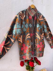 Handmade Suzani Embroidered Bomber Velvet <b>Jacket</b> Floral Pattern Eco-Friendly Breathable Boho <b>Gothic</b> Winter Festival Cotton - Product Image 4