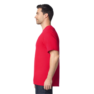 T-shirt décontracté pour homme en jersey polyester/coton rouge à col rond, avec logo frontal, manches courtes, coupe classique, doux, respirant et à séchage rapide - Product Image 5