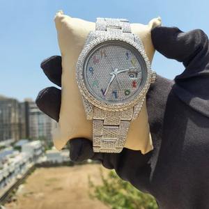 Montre de luxe pour homme en acier inoxydable, entièrement sertie de diamants Moissanite VVS1, cadran arabe, en promotion - Product Image 4