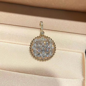 Ensemble de bijoux en diamants cultivés en laboratoire, boucles d'oreilles rondes en forme de grappe florale, bague, pendentif, ensemble en or 14 carats pour femmes - Product Image 1