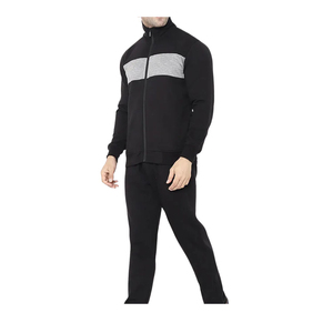Ensemble de survêtement noir personnalisé pour hommes, col montant, fermeture éclair, sweat-shirt en molleton bouclette, streetwear décontracté d'hiver, pantalon de jogging - Product Image 1