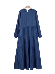 Mujeres Casual Manga Larga Maxi Vestidos Liso Teñido Natural 100% Algodón Transpirable A-Line Silueta - Product Image 6