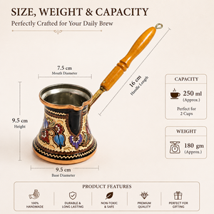 Handmade Floral Copper Turkish Coffee Pot Cezve Ibrik Wooden Handle Arabic Greek <b>Espresso</b> Coffee Maker Milk Warmer Gift Pot - Product Image 2