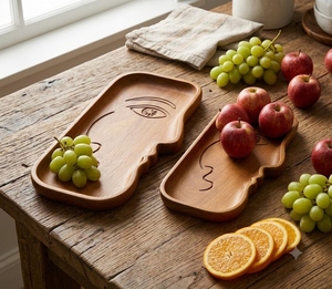 Juego de bandejas cuadradas de madera con diseño artístico de rostro humano y patrón horizontal, decoración multifuncional para el hogar - Product Image 5