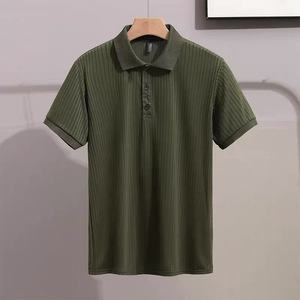 T-shirt d'été pour homme à manches courtes en maille jacquard rayée, en soie glacée, respirant et confortable, couleur tendance, sous-vêtement - Product Image 5