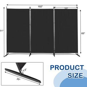 Paravento Pieghevole Nero da 6 Piedi, Tessuto in Poliestere 160g con Piedini in Plastica e Telaio in Acciaio al Carbonio - Product Image 6