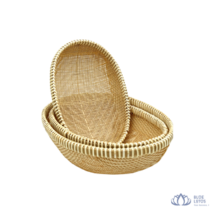 [VENTE CHAUDE] |   Plateau de service ovale en bambou tressé écologique BLUE LOTUS FARM, plateau à pain, rangement pour table de cuisine - Product Image 1
