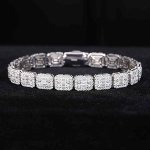 Pulsera de tenis de plata de ley de alta calidad, personalizable, con diamantes VVS y moissanita, estilo baguette, con incrustaciones de circonitas, estilo hip hop bling - Product Image 1