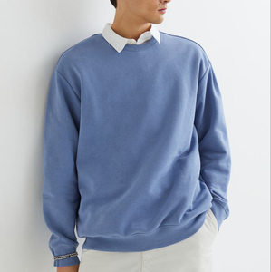 Sweat-shirt à col rond bleu clair uni 100% coton tricoté décontracté pour l'automne à manches longues respirant FitHarry Johnson Production - Product Image 3