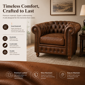 Fauteuil Chesterfield classique en cuir marron avec capitonnage profond, fauteuil d'appoint vintage pour salon - Product Image 4