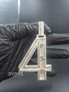 Nouveauté : Pendentif personnalisé Hip Hop en argent sterling avec moissanite, pendentif numéro et initiales, pendentif lettre et numéro personnalisés - Product Image 2