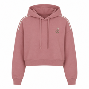 Women's Pink Cropped Hoodie With <b>Daisy</b> Embroidery Front Pullover Sweatshirt Plant Pattern Long Sleeve Casual <b>Top</b> - Product Image 1