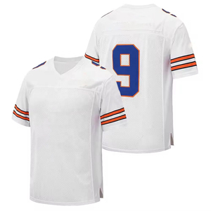 Service OEM, conception personnalisée, jersey de football américain en maille antibactérienne à séchage rapide, imprimé par sublimation, jaune royal et blanc - Product Image 3