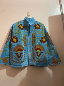 Indian Embroidery <b>Short</b> Boho White Velvet Suzani Embroidered <b>Short</b> <b>Jacket</b> Floral Suzani Bomber Women's <b>Jacket</b> - Product Image 4