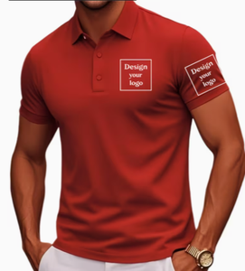 Logo personnalisé sur le devant, chemise rouge pour homme, manches courtes, coupe classique, vêtements décontractés, impression sérigraphique, tissu tricoté, 100% coton - Product Image 1