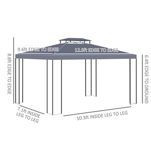 Gazebo da Giardino 13FT X 10FT Grigio con Tetto a Doppia Ventilazione, Struttura in Acciaio e Telo in PE per Prato, Cortile e Terrazza - Product Image 3