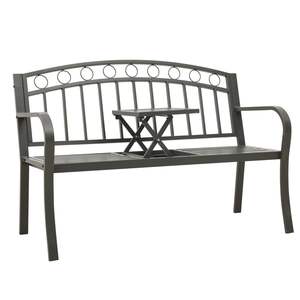 Banc de jardin en acier gris, banc de patio extérieur avec table, design contemporain, style moderne, 2 places, durable, revêtement en poudre - Product Image 1