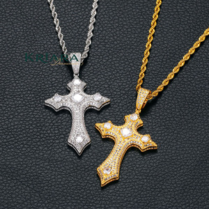 <b>Cross</b> Pendant 925 Silver Rhodium Plated Moissanite Round Brilliant Cut Religious Unisex <b>Charm</b> Everyday Wear - Product Image 5