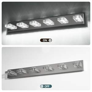 Lámpara de Vanidad LED Moderna de 6 Luces, Cromada, con Pantallas Acrílicas Cuadradas de 38 Pulgadas, Montaje en Pared con Iluminación para Espejo de Baño - Product Image 6