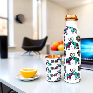 ขวดน้ำทองแดงลายต้นปาล์มหลากสี ฝาทองแดง พกพาสะดวกสำหรับเดินทาง - Product Image 4