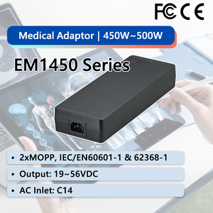 EDAC POWER 19~24V 450W 23.68A EM1450XA Series GaN Medical <b>AC</b>/<b>DC</b> Desktop <b>Adapter</b> with 89%-92% Efficiency Black - Product Image 1