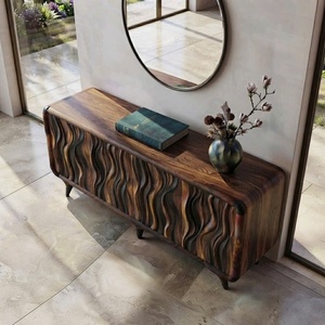Handmade Wooden Sideboard in a Modern Style, featuring a sculpted wave‑carving design Modern storage <b>cabinet</b> crafted - Product Image 2