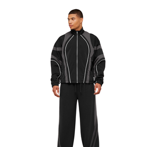 เสื้อแจ็คเก็ตแทร็คโอเวอร์ไซส์สำหรับผู้ชาย น้ำหนักเบา กันลม มีซิป เสื้อผ้ากีฬา สตรีทแวร์ แผงตัดต่อสีตัดกัน เสื้อโค้ทลำลองสำหรับออกกำลังกาย ชุดกีฬา - Product Image 4