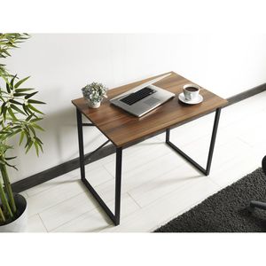 Furnish Home Store's 35 \ "pequeño escritorio de escritura y computadora para adolescentes dormitorio Lator MARCO DE Metal negro con tapa de madera de nogal - Product Image 1