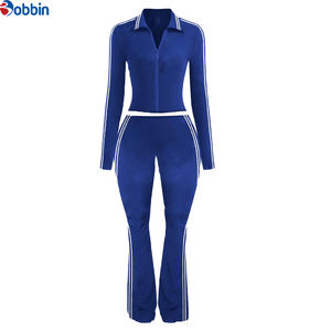 Conjuntos Deportivos Personalizados para Mujer, Estilo Nuevo, Polo a Rayas de Manga Larga, Leggings Acampanados, Ropa de Yoga - Product Image 2