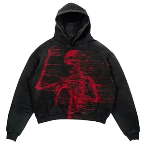Sweat à capuche oversize noir pour homme, imprimé squelette de dragon, effet délavé, 100 % coton, molleton bouclette, coupe classique, style hiver - Product Image 4