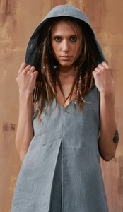 เข้ามาใหม่ผู้หญิงยาว100% ผ้าลินินชั้นความยาวแขนกุดผ้าลินินยาวหมวกแม็กซี่กับชุดผ้าลินินกระเป๋า - Product Image 2