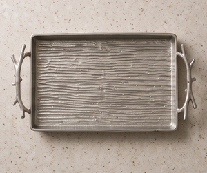 Plateau de service rectangulaire en métal style lodge personnalisé, plateau à nourriture argenté avec poignées en forme de bois de cerf, décoration de table pour la maison et les fêtes - Product Image 5