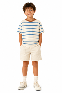 Camiseta a Rayas para Niños, Informal, de Verano, de Algodón Suave, de Manga Corta, con Estampado de Rayas Azules, Cómoda - Product Image 2