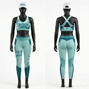 ชุดเลกกิ้งและสปอร์ตบราสำหรับผู้หญิง ผ้าไนลอนผสมสแปนเด็กซ์ พรีเมียม 240 GSM สีส้มไล่เฉด ดีไซน์แผ่นระบายอากาศ พร้อมโลโก้แบบสั่งทำด้วยเทคนิคการถ่ายเทความร้อน - Product Image 3