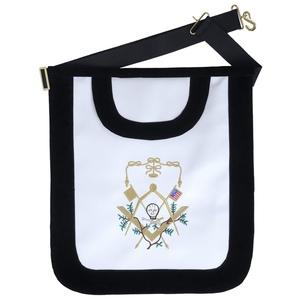 Exclusivo delantal de masón maestro de la Logia Azul - con bordados de George Washington y cuero blanco plateado - Product Image 1