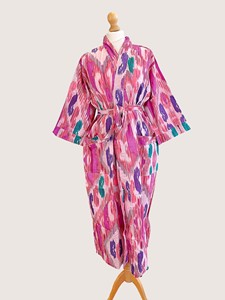 Bata Larga para Mujer con Estampado Geométrico, Manga Tres Cuartos, Cuello Mandarín, Suave y Casual para Primavera, 100% Algodón Tejido - Product Image 1