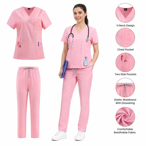 Women's Woven V-Neck Short-Sleeved <b>Scrub</b> Uniform Hospital Operating Room Nurse Doctor Workwear Washable Medical Overalls <b>Clothes</b> - Product Image 2
