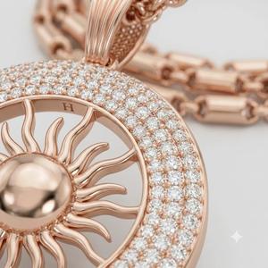Collar con Colgante de Sol en Color Oro Rosa, Cadena de Acero Inoxidable con Zirconia, Joyería para Mujer, Regalo para Fiesta - Product Image 1
