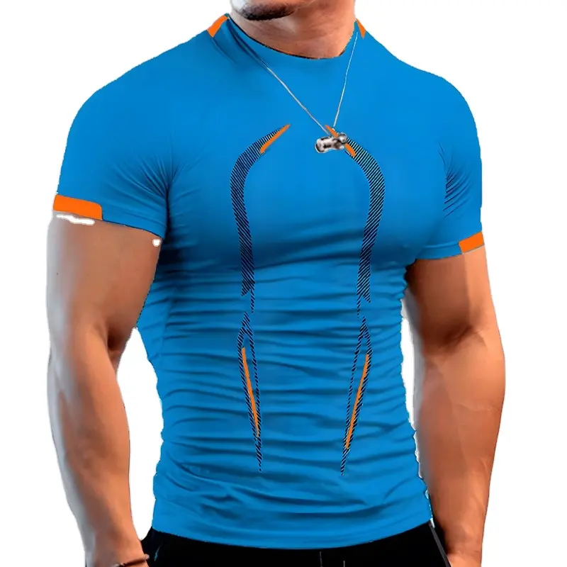 高品質の夏のランニングTシャツスポーツTシャツ男性トレーニング男性Tシャツフィットネストップ特大半袖服クイックドライ