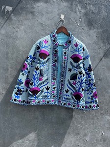 Hand Embroidered Suzani <b>Jacket</b> Vintage Kantha Stitch Quilted Coat Premium Cotton Trendy Ethnic Short Kimono <b>Jacket</b> - Product Image 3