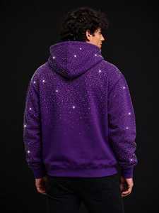 เสื้อฮู้ดผู้ชายสีดำแบบซิปครึ่งตัว พิมพ์ลายดาววิบวับ ทรงปกติ สไตล์ลำลอง สตรีทแวร์ มีกระเป๋า ดีไซน์สำหรับฤดูร้อน ผ้าฝ้าย 100% - Product Image 4
