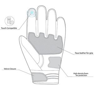 Saar Industries New Arrival Black Leather Breathable <b>Touch</b> Screen Non-Slip Full Finger Moto <b>Gloves</b> Tip Protections Faux Leather - Product Image 6