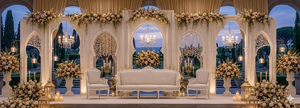 Majestic Nikkah Stage <b>Decoration</b> with Modern <b>Arched</b> Panels Premium Wedding Stage Setup Manufacturer Exporter Wedding Event Decor - Product Image 5