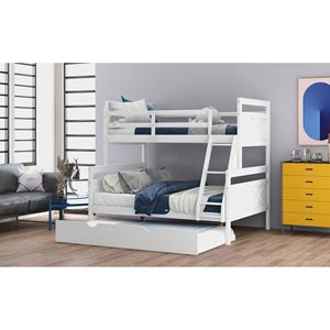 Letto a castello bianco singolo su matrimoniale con scaletta e letto estraibile singolo per bambini con sponda di sicurezza - Product Image 5