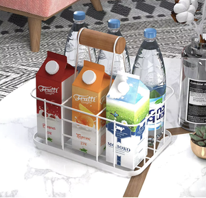 Metal Portable Bottle Rack Wine Milk Beverage Storage <b>Basket</b> Holder with Wooden Handle Organizer - Product Image 3