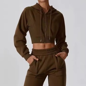 Sudadera Corta con Capucha Blanca para Mujer, Manga Larga, Color Sólido, Tejido de Algodón, Ropa de Otoño - Product Image 2