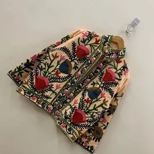 Best Selling Suzani Velvet Embroidered Jacket Short Button <b>Coat</b> Winter Bomber Jacket Bohemian Outerwear Wholesale Factory Price - Product Image 4